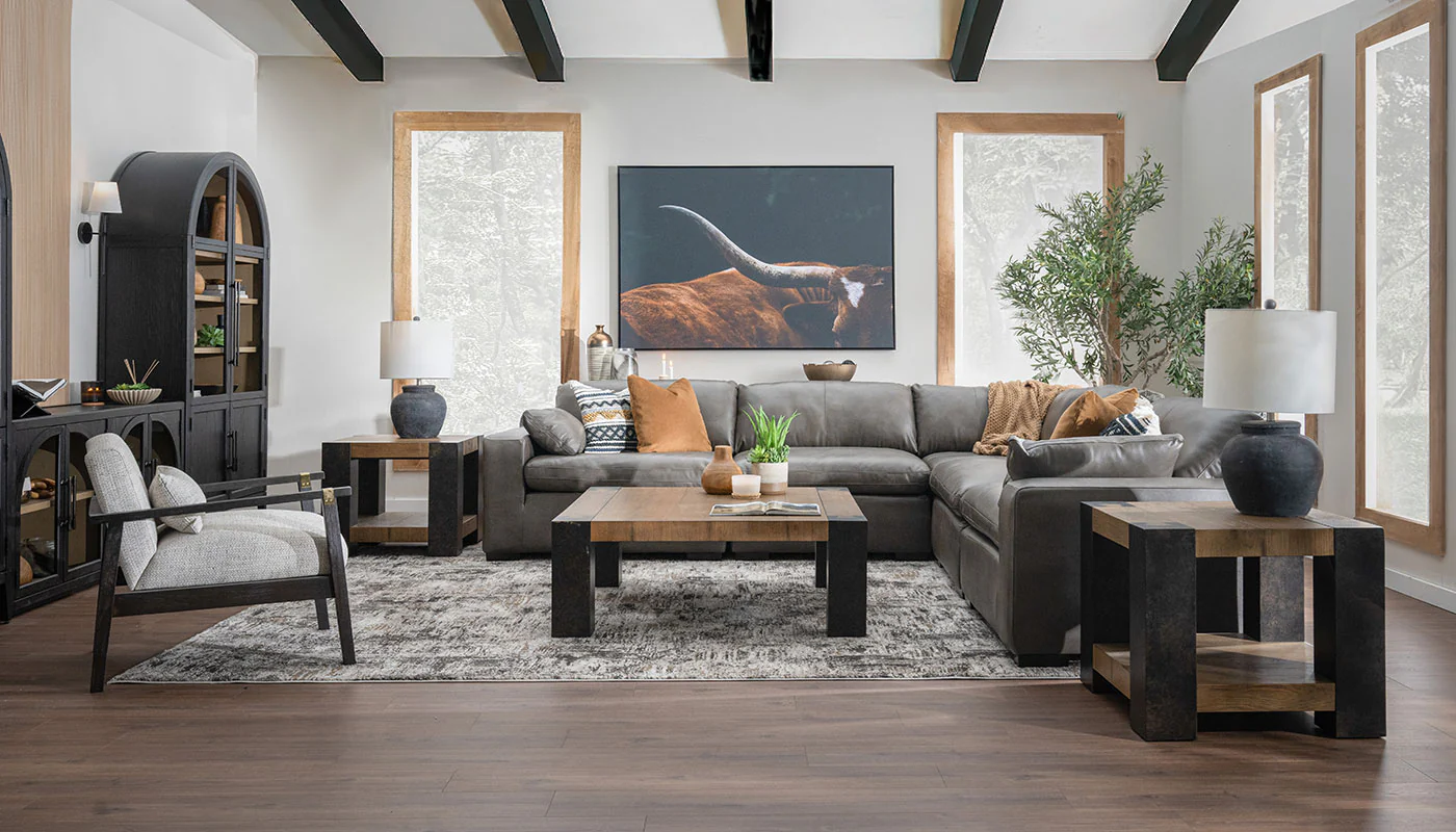 Colin Leather Stone 5pc. Sectional