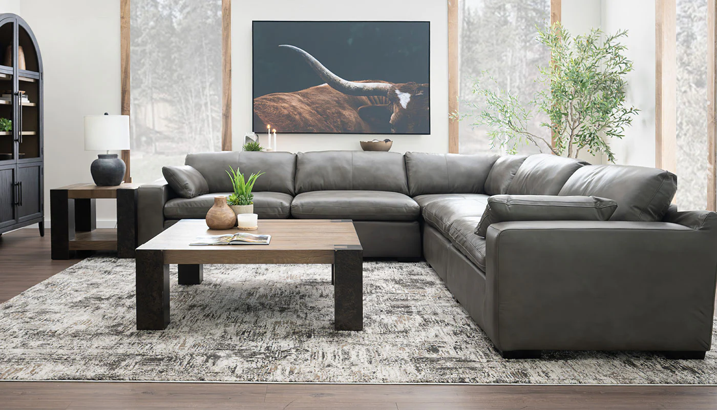 Colin Leather Stone 5pc. Sectional