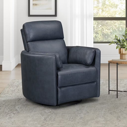 RIVER NAVY LEATHER BARREL CHAIR